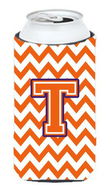 Letter T Chevron Orange and Regalia Tall Boy Beverage Insulator Hugger CJ1062-TTBC by Caroline&#39;s Treasures