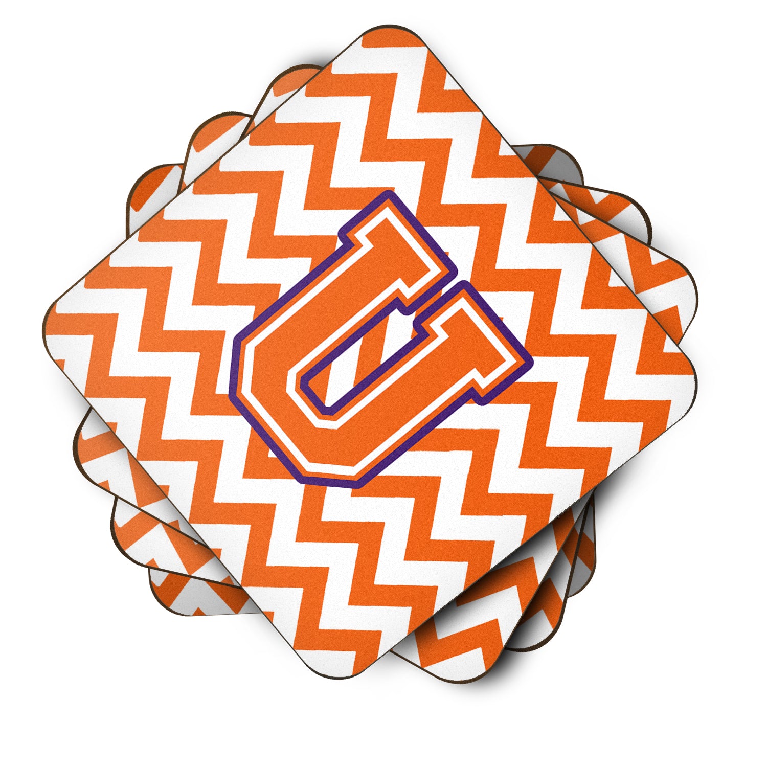 Letter U Chevron Orange and Regalia Foam Coaster Set of 4 CJ1062-UFC - the-store.com