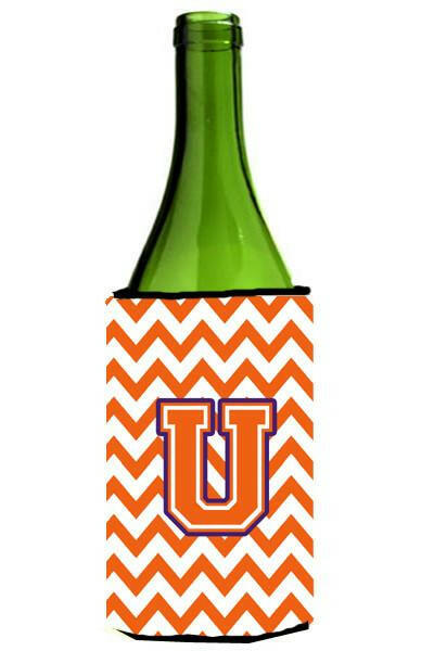 Letter U Chevron Orange and Regalia Wine Bottle Beverage Insulator Hugger CJ1062-ULITERK by Caroline's Treasures