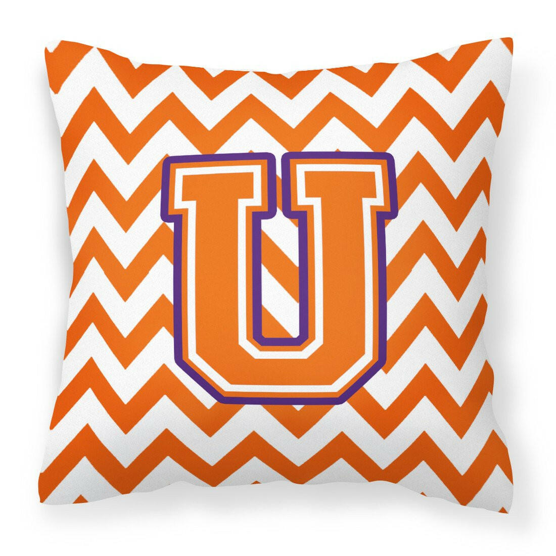 Letter U Chevron Orange and Regalia Fabric Decorative Pillow CJ1062-UPW1414 by Caroline's Treasures