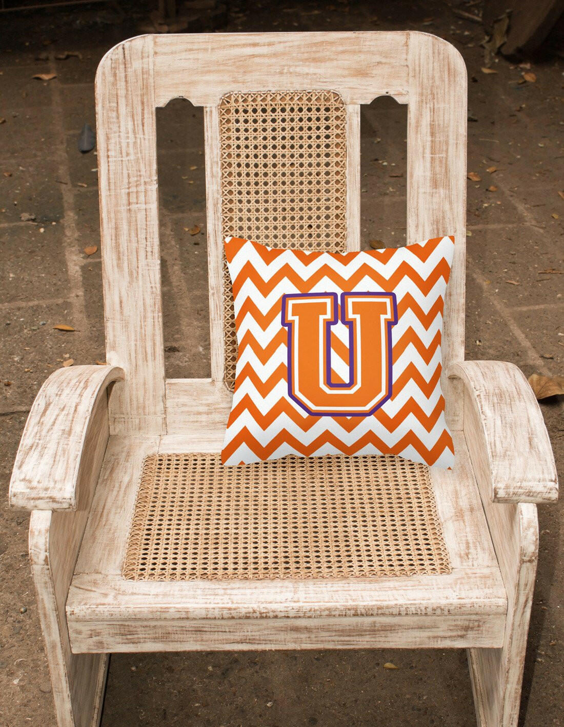 Letter U Chevron Orange and Regalia Fabric Decorative Pillow CJ1062-UPW1414 by Caroline's Treasures