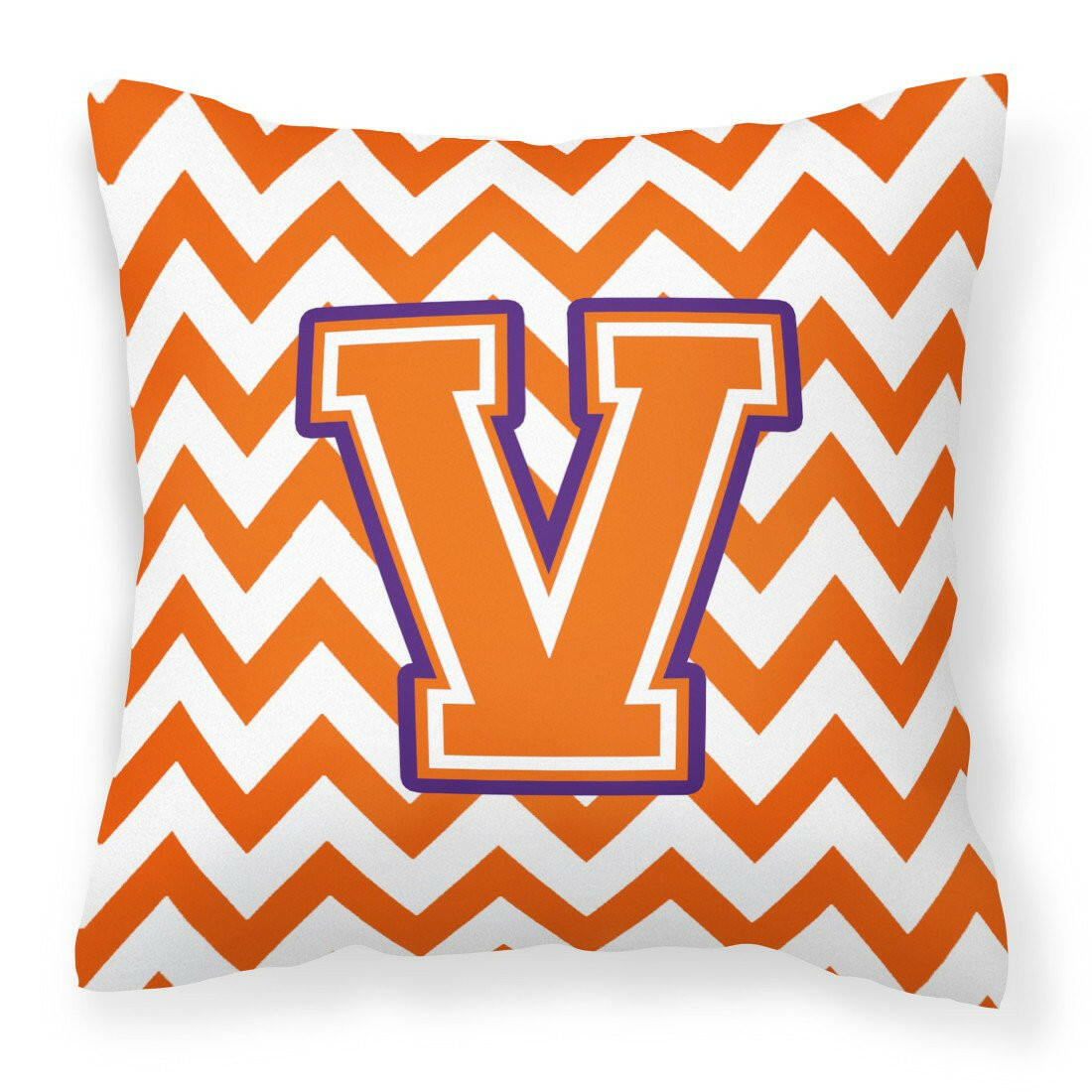 Letter V Chevron Orange and Regalia Fabric Decorative Pillow CJ1062-VPW1414 by Caroline's Treasures