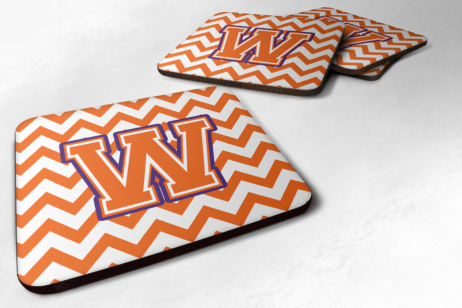 Letter W Chevron Orange and Regalia Foam Coaster Set of 4 CJ1062-WFC - the-store.com