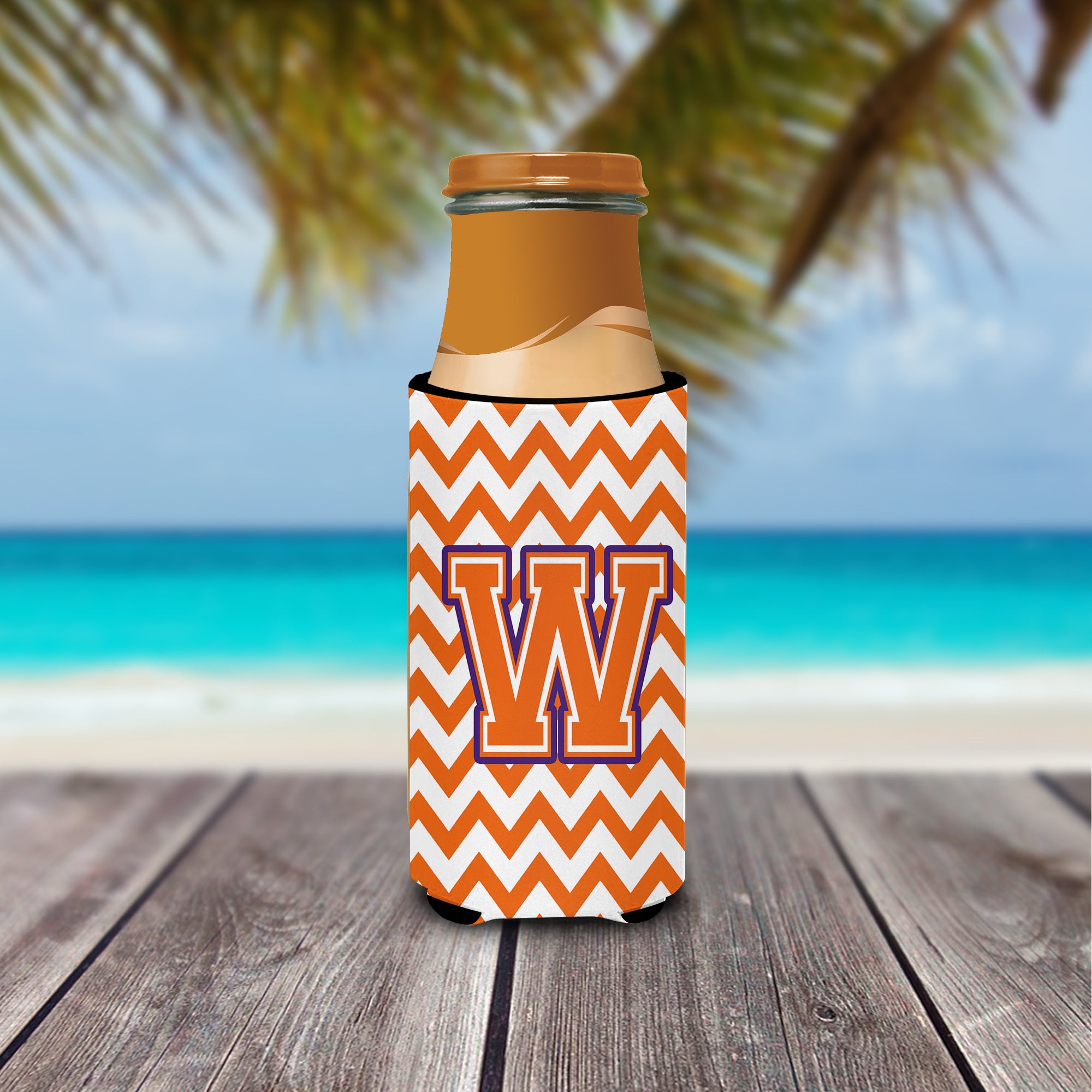 Letter W Chevron Orange and Regalia Ultra Beverage Insulators for slim cans CJ1062-WMUK.