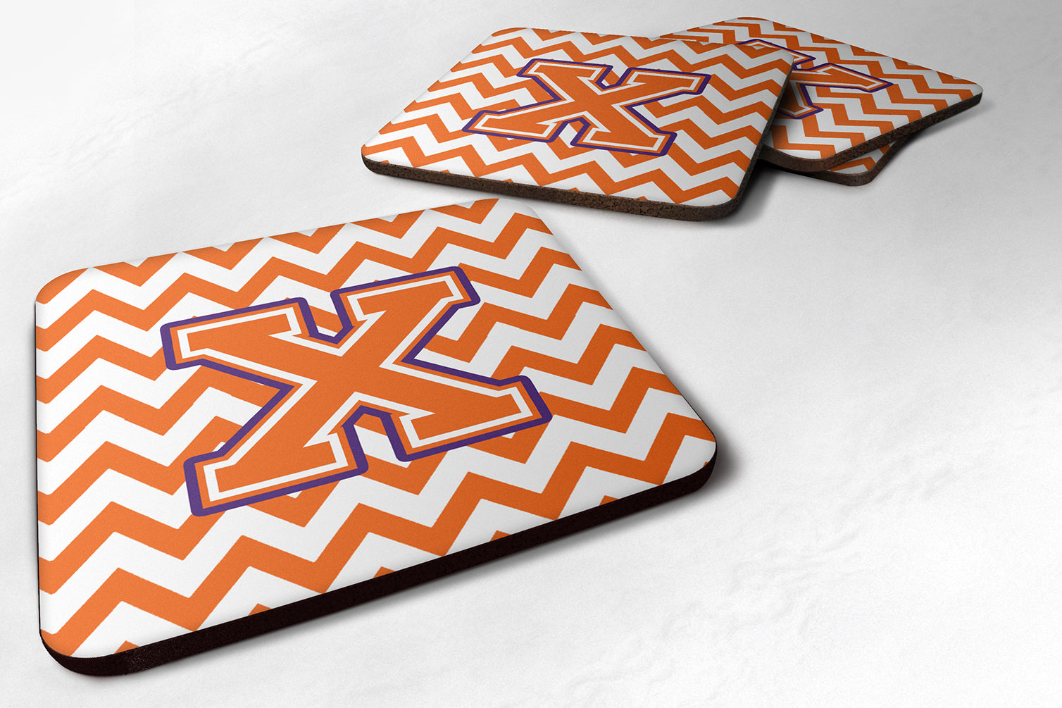 Letter X Chevron Orange and Regalia Foam Coaster Set of 4 CJ1062-XFC - the-store.com