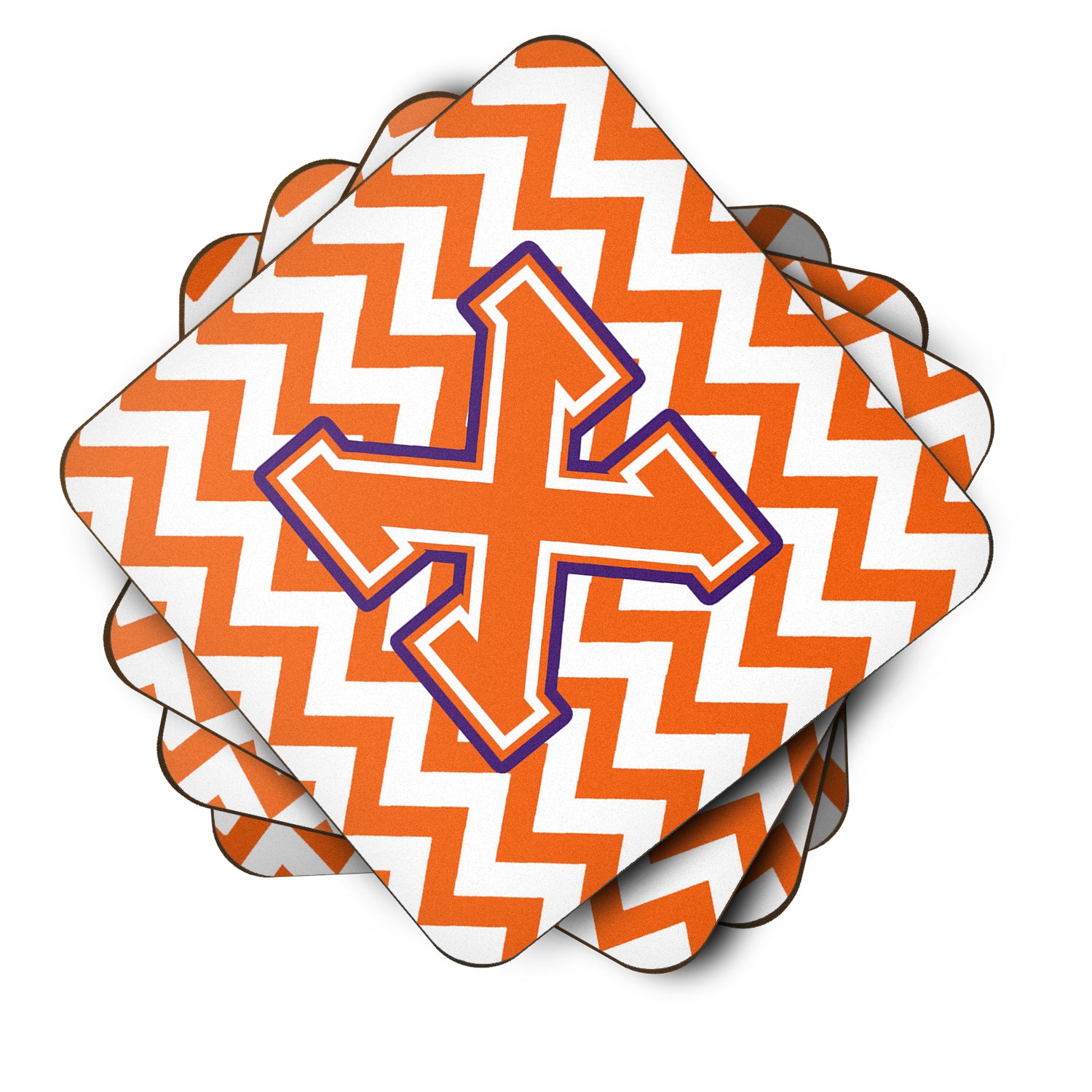 Letter X Chevron Orange and Regalia Foam Coaster Set of 4 CJ1062-XFC - the-store.com