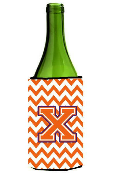 Letter X Chevron Orange and Regalia Wine Bottle Beverage Insulator Hugger CJ1062-XLITERK by Caroline&#39;s Treasures