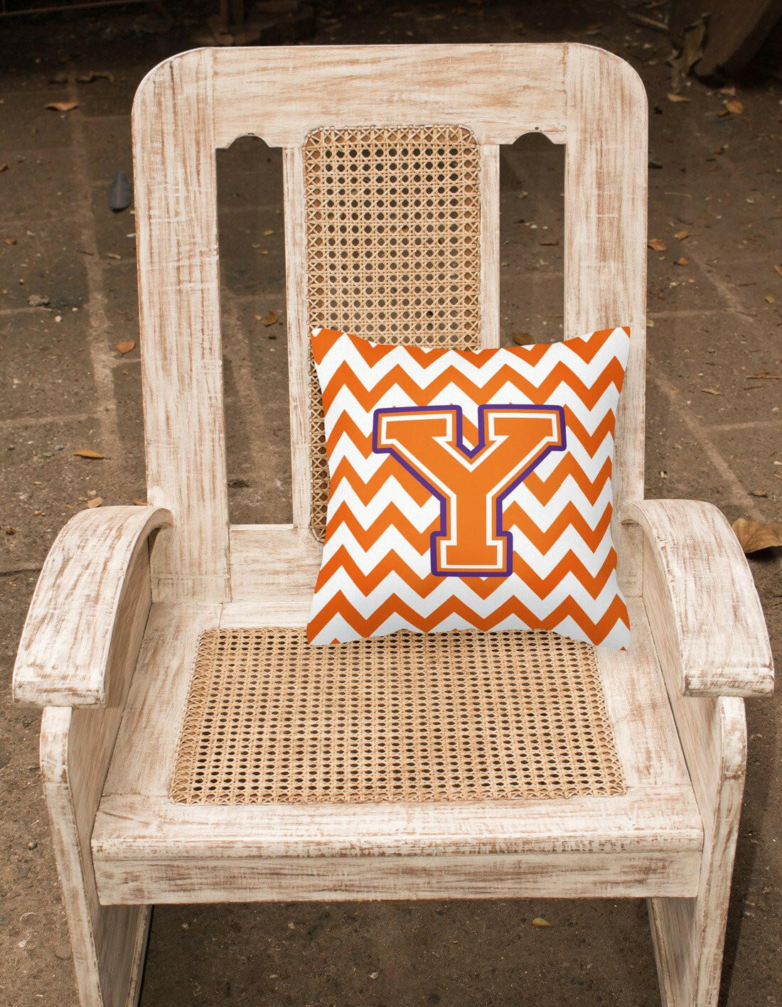 Letter Y Chevron Orange and Regalia Fabric Decorative Pillow CJ1062-YPW1414 by Caroline's Treasures