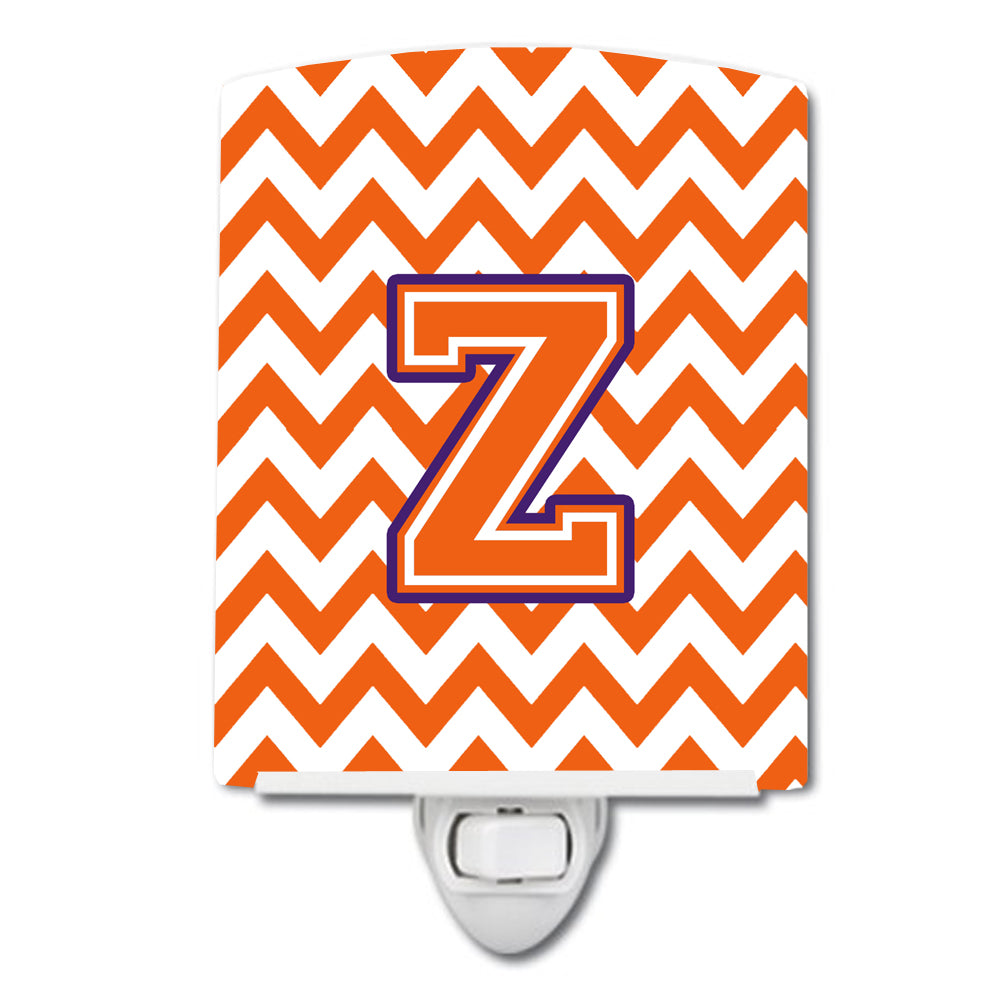 Letter Z Chevron Orange and Regalia Ceramic Night Light CJ1062-ZCNL - the-store.com