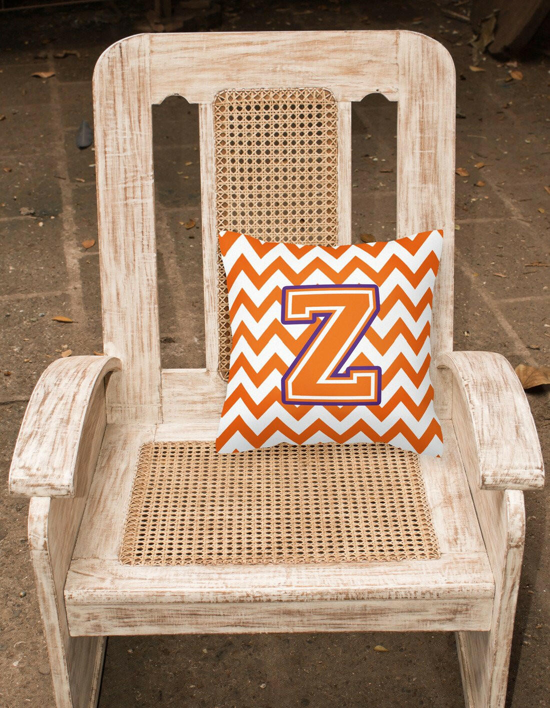 Letter Z Chevron Orange and Regalia Fabric Decorative Pillow CJ1062-ZPW1414 by Caroline's Treasures