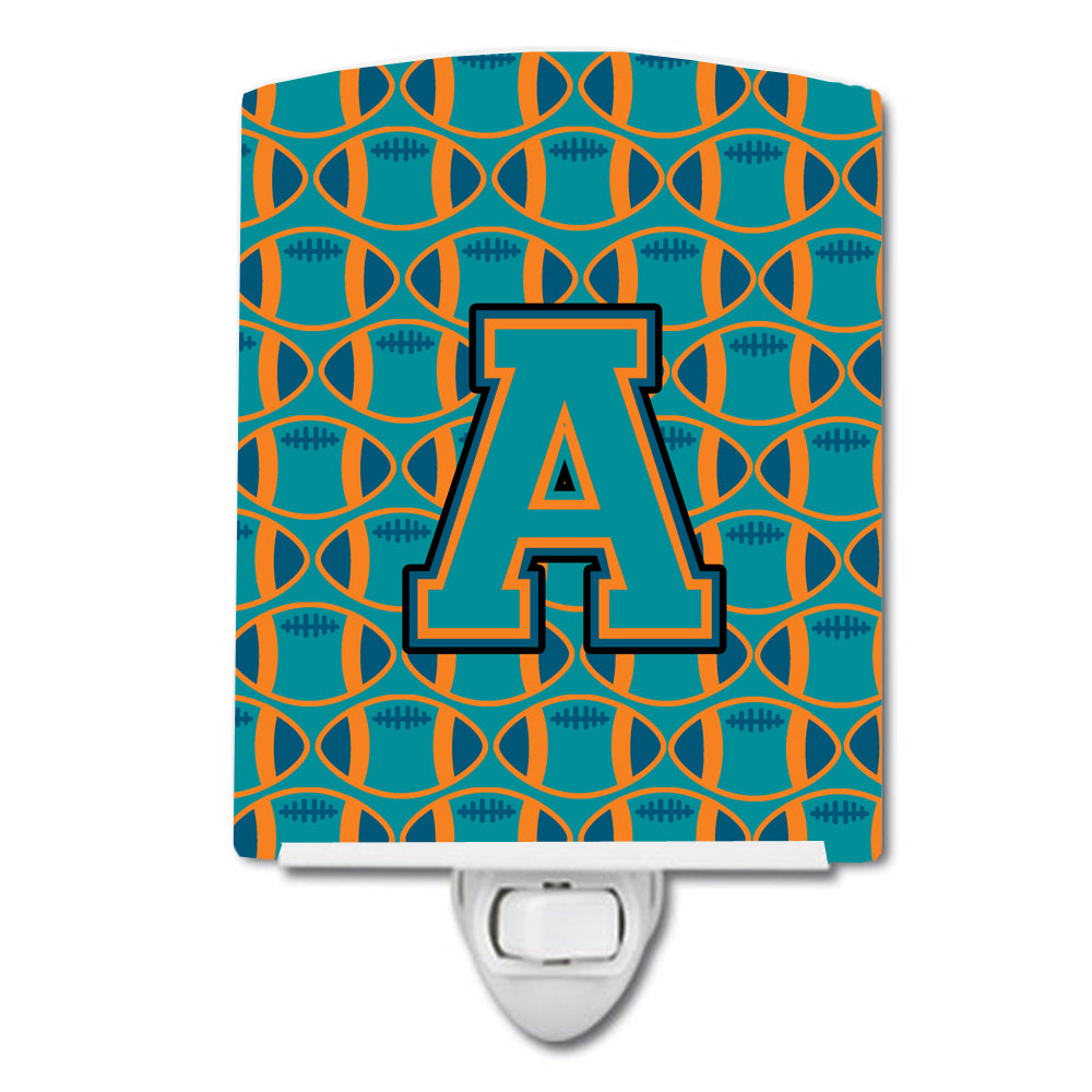 Letter A Football Aqua, Orange and Marine Blue Ceramic Night Light CJ1063-ACNL - the-store.com