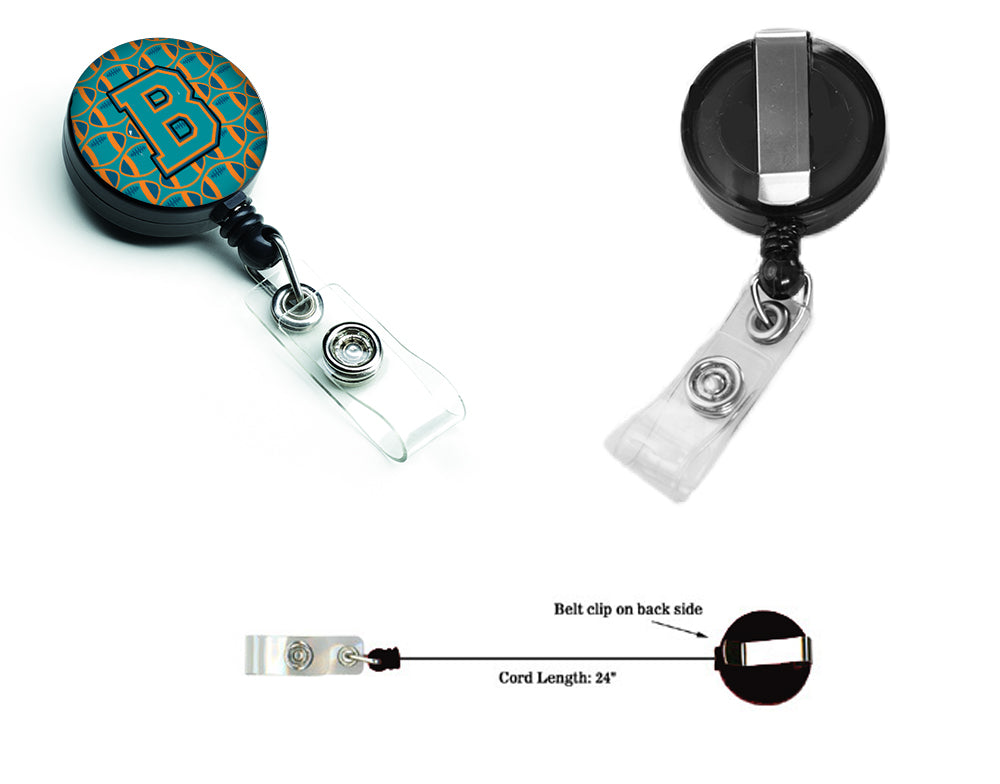 Letter B Football Aqua, Orange and Marine Blue Retractable Badge Reel CJ1063-BBR.