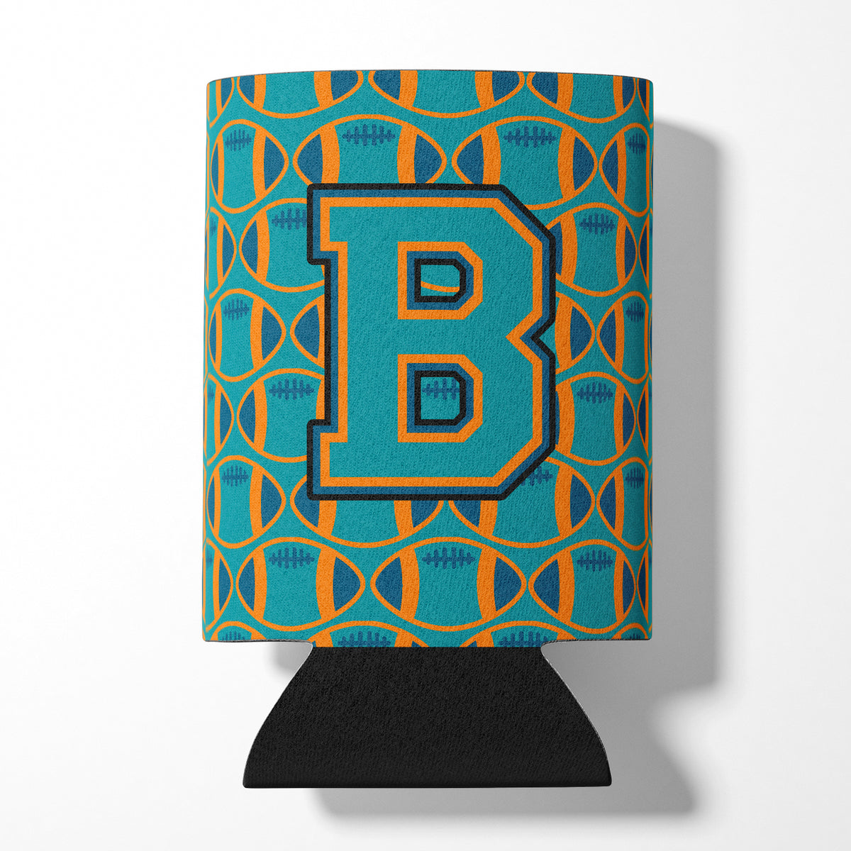 Letter B Football Aqua, Orange and Marine Blue Can or Bottle Hugger CJ1063-BCC.