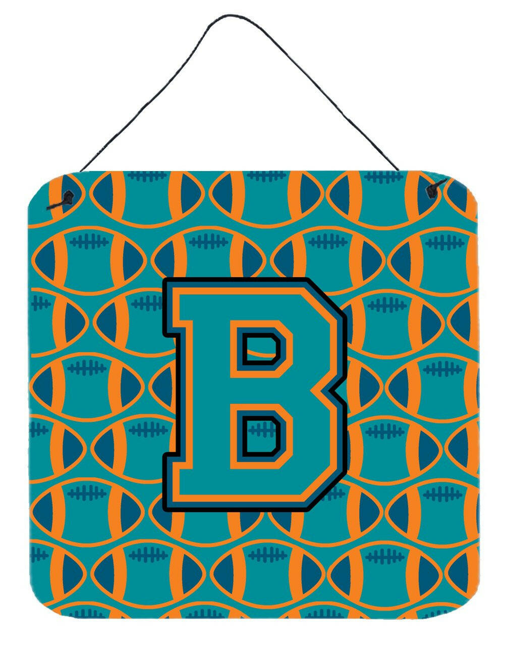 Letter B Football Aqua, Orange and Marine Blue Wall or Door Hanging Prints CJ1063-BDS66 by Caroline's Treasures