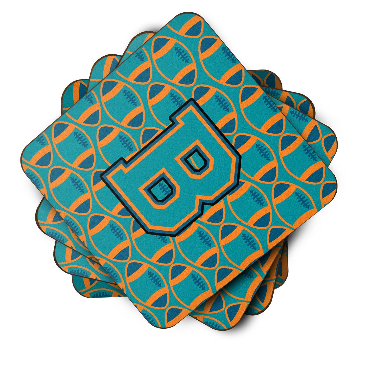 Letter B Football Aqua, Orange and Marine Blue Foam Coaster Set of 4 CJ1063-BFC - the-store.com