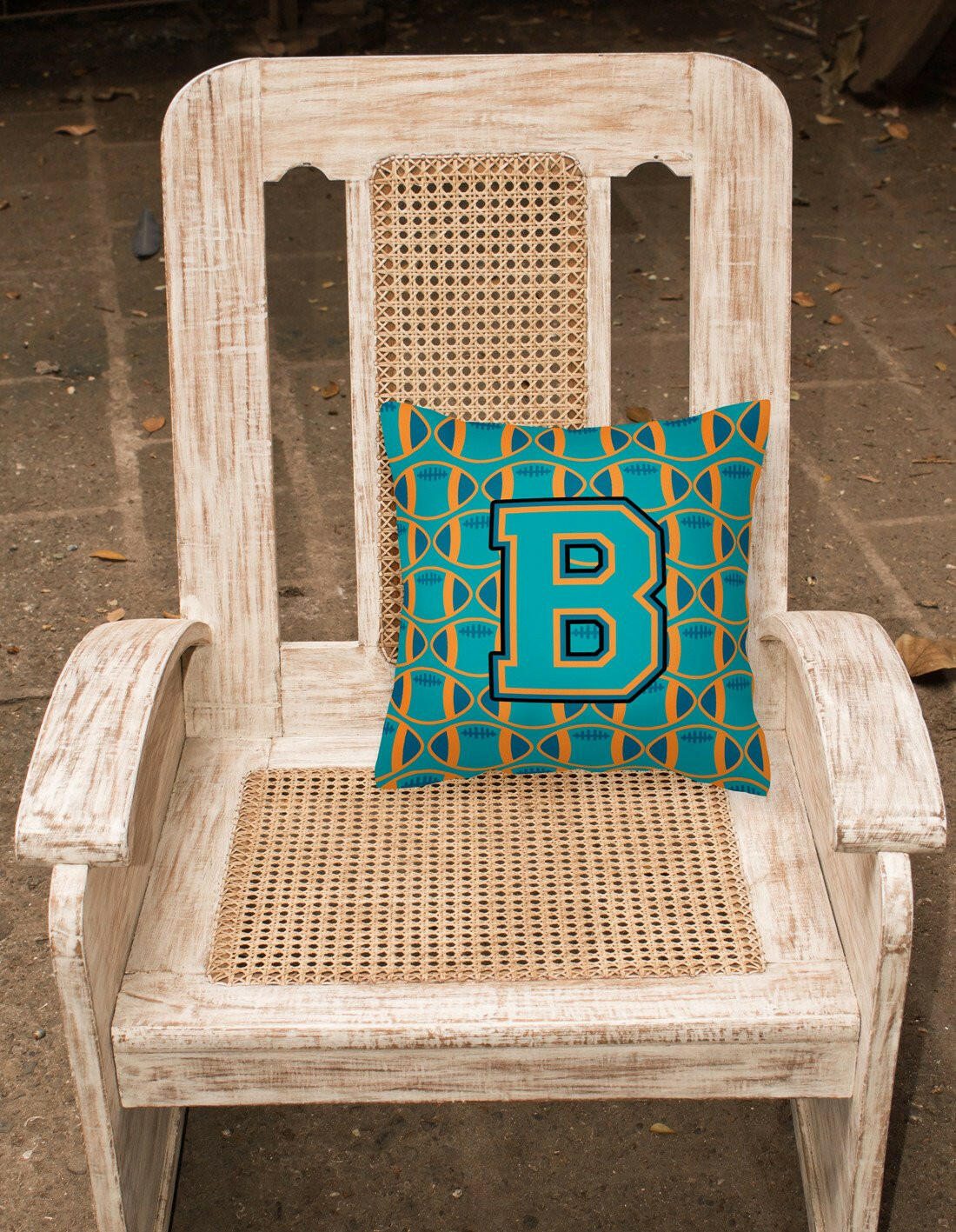 Letter B Football Aqua, Orange and Marine Blue Fabric Decorative Pillow CJ1063-BPW1414 by Caroline's Treasures