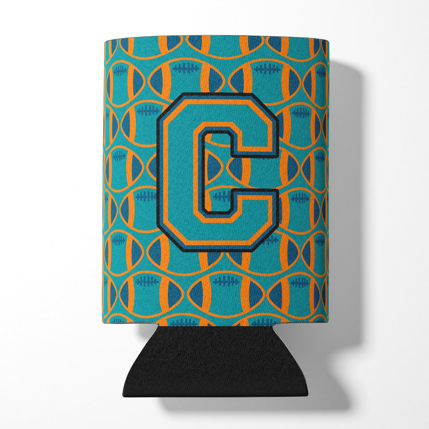 Letter C Football Aqua, Orange and Marine Blue Can or Bottle Hugger CJ1063-CCC.