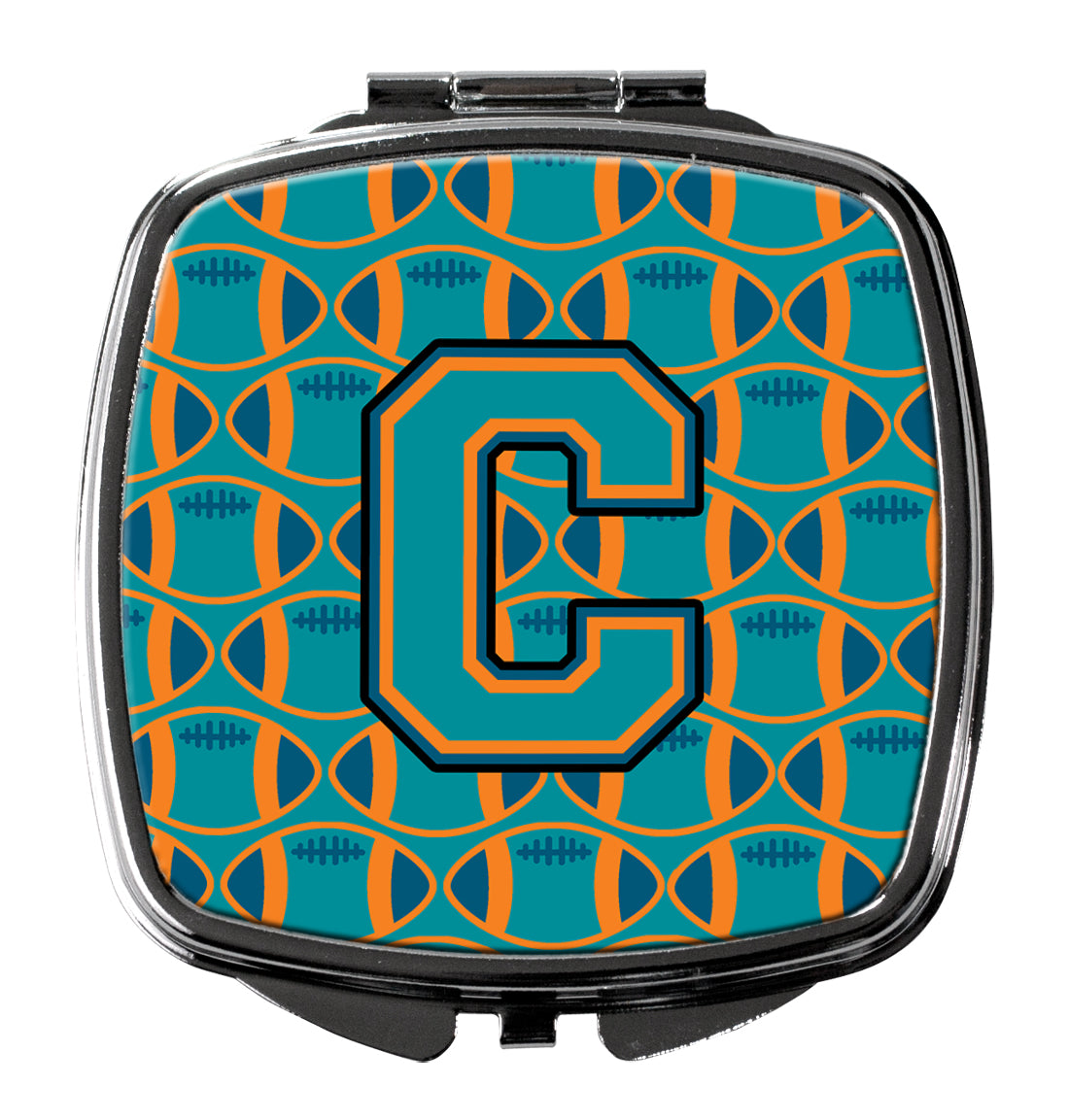 Letter C Football Aqua, Orange and Marine Blue Compact Mirror CJ1063-CSCM  the-store.com.