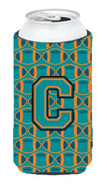 Letter C Football Aqua, Orange and Marine Blue Tall Boy Beverage Insulator Hugger CJ1063-CTBC by Caroline's Treasures