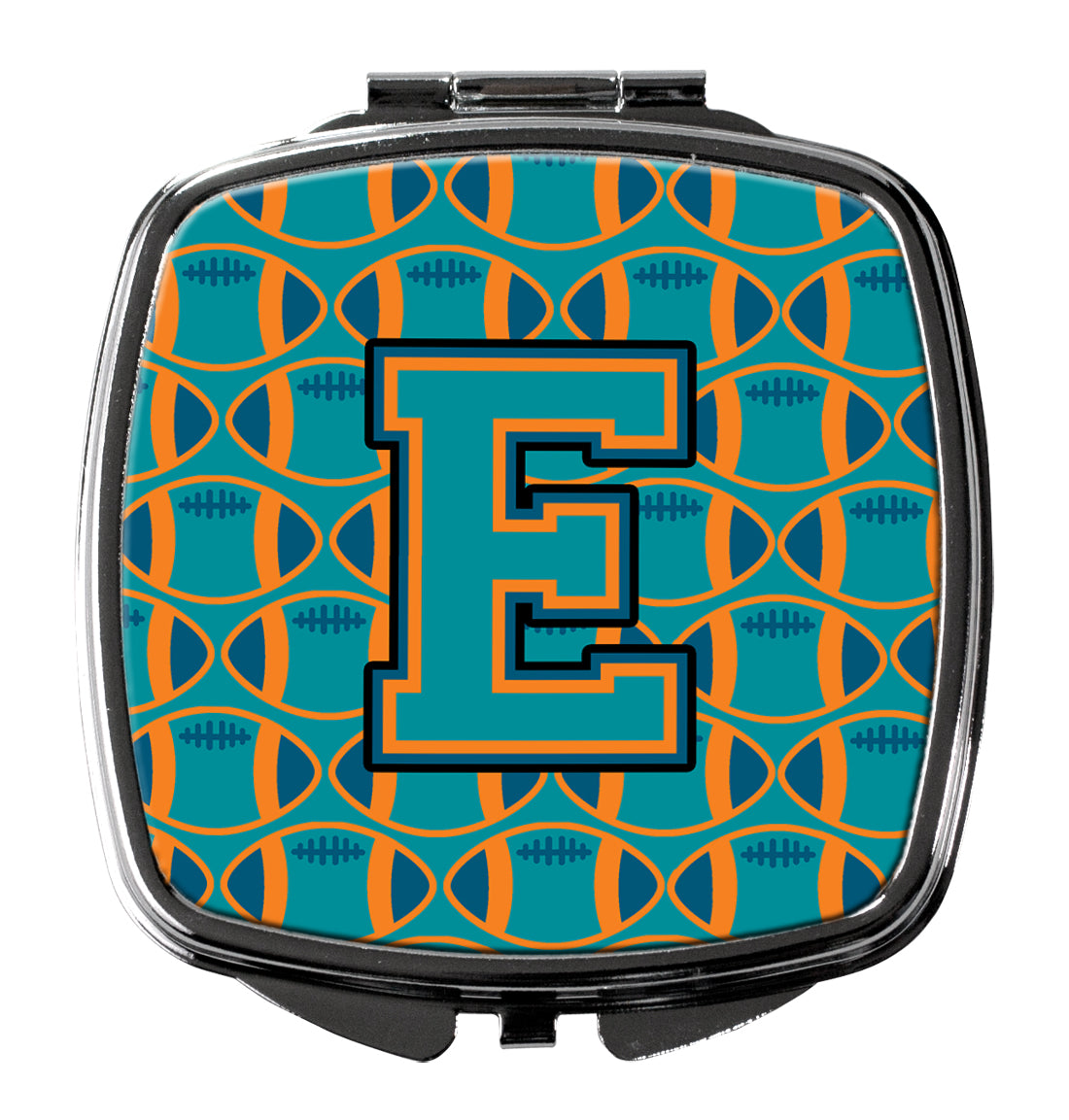 Letter E Football Aqua, Orange and Marine Blue Compact Mirror CJ1063-ESCM  the-store.com.