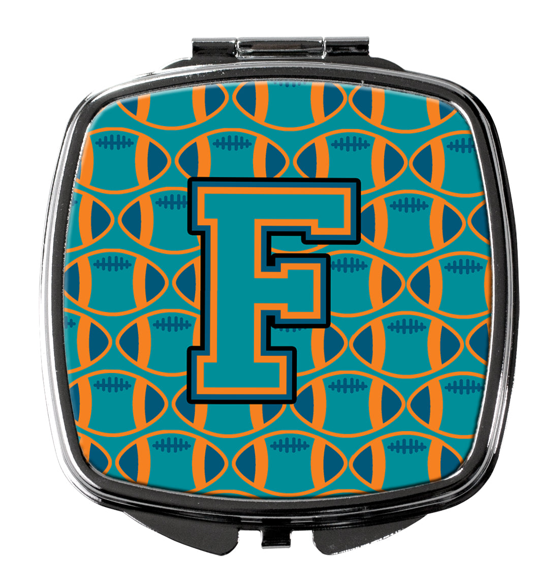 Letter F Football Aqua, Orange and Marine Blue Compact Mirror CJ1063-FSCM  the-store.com.