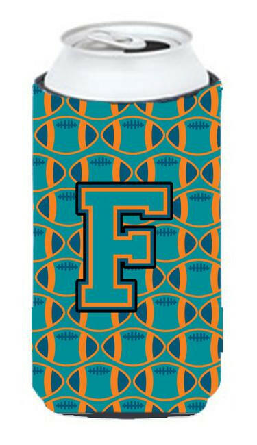 Letter F Football Aqua, Orange and Marine Blue Tall Boy Beverage Insulator Hugger CJ1063-FTBC by Caroline's Treasures