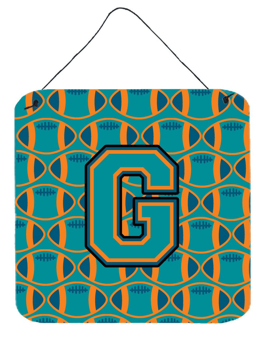 Letter G Football Aqua, Orange and Marine Blue Wall or Door Hanging Prints CJ1063-GDS66 by Caroline's Treasures