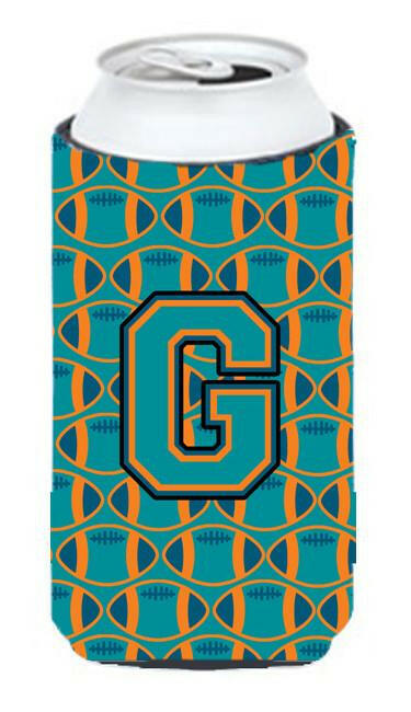 Letter G Football Aqua, Orange and Marine Blue Tall Boy Beverage Insulator Hugger CJ1063-GTBC by Caroline&#39;s Treasures