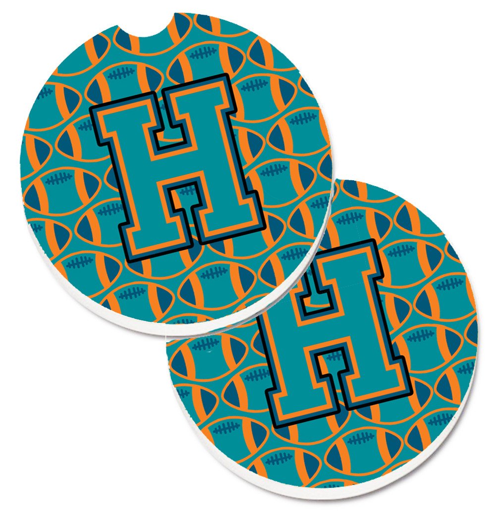 Letter H Football Aqua, Orange and Marine Blue Set of 2 Cup Holder Car Coasters CJ1063-HCARC by Caroline's Treasures