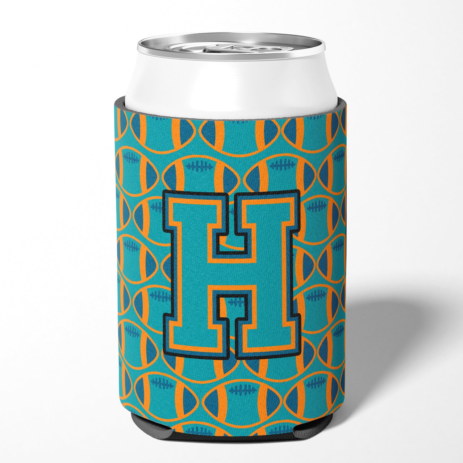 Letter H Football Aqua, Orange and Marine Blue Can or Bottle Hugger CJ1063-HCC.