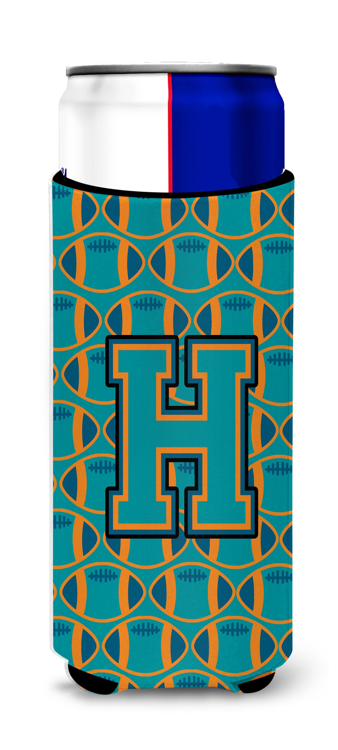 Letter H Football Aqua, Orange and Marine Blue Ultra Beverage Insulators for slim cans CJ1063-HMUK.