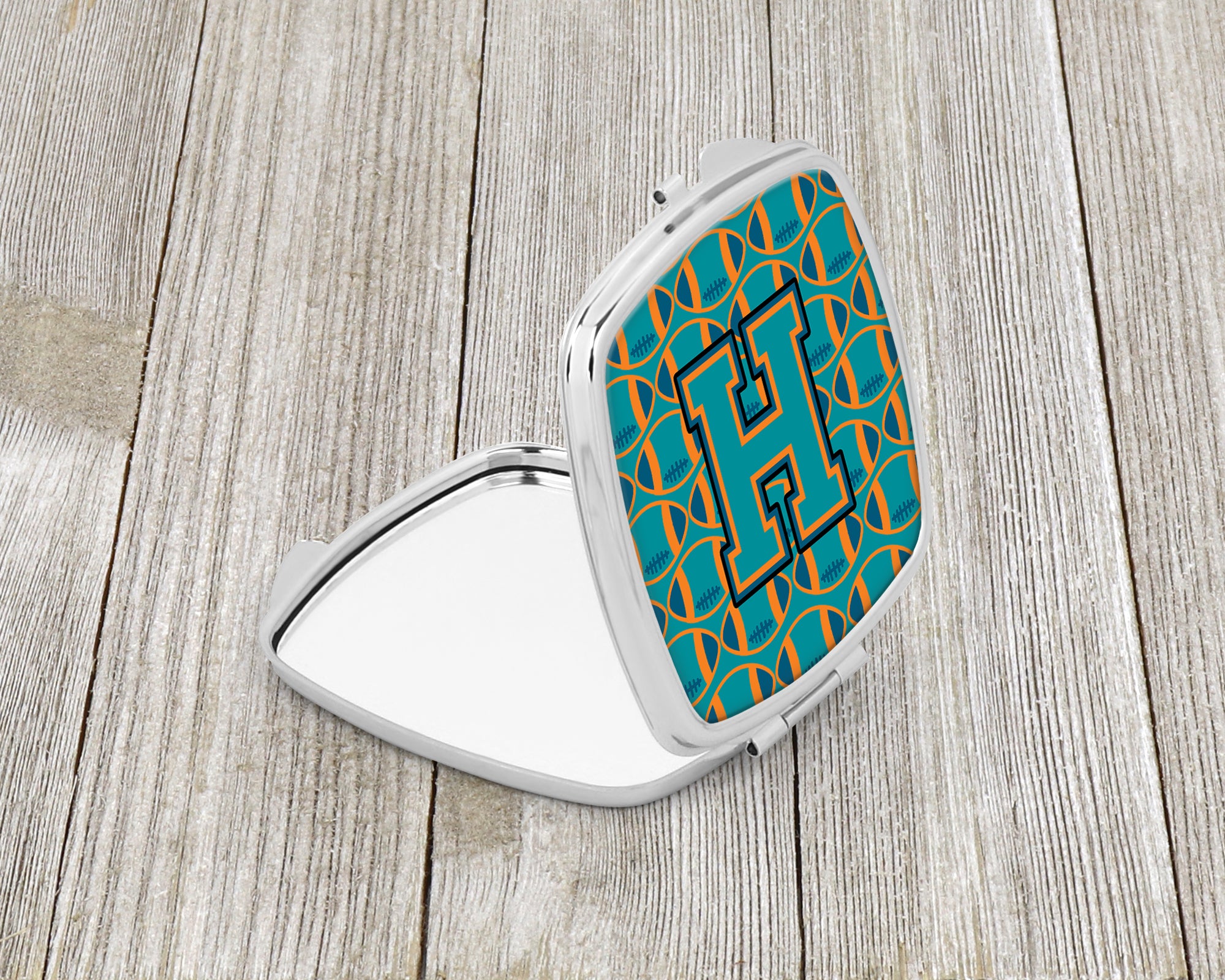 Letter H Football Aqua, Orange and Marine Blue Compact Mirror CJ1063-HSCM  the-store.com.