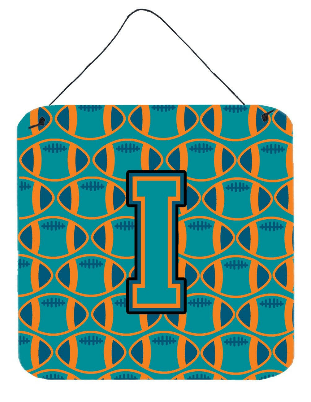 Letter I Football Aqua, Orange and Marine Blue Wall or Door Hanging Prints CJ1063-IDS66 by Caroline&#39;s Treasures