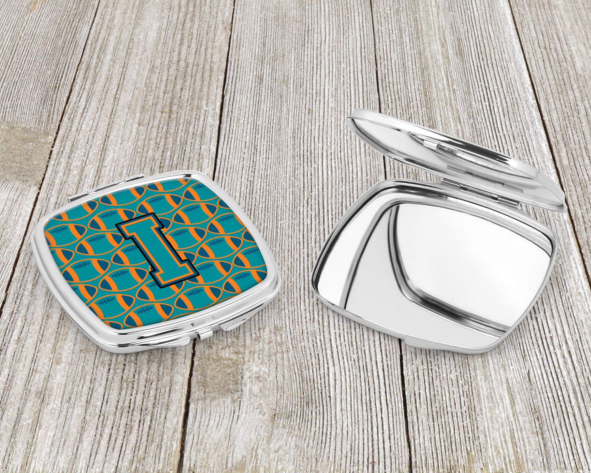 Letter I Football Aqua, Orange and Marine Blue Compact Mirror CJ1063-ISCM  the-store.com.