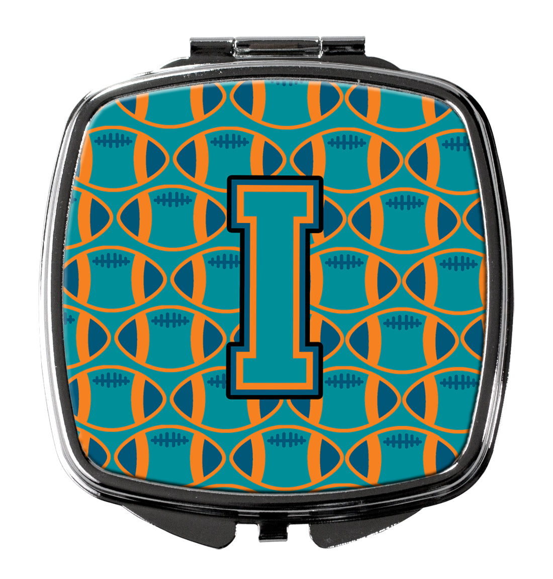 Letter I Football Aqua, Orange and Marine Blue Compact Mirror CJ1063-ISCM  the-store.com.