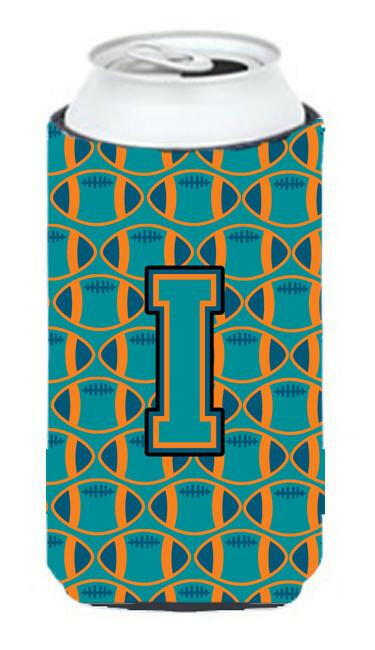 Letter I Football Aqua, Orange and Marine Blue Tall Boy Beverage Insulator Hugger CJ1063-ITBC by Caroline's Treasures