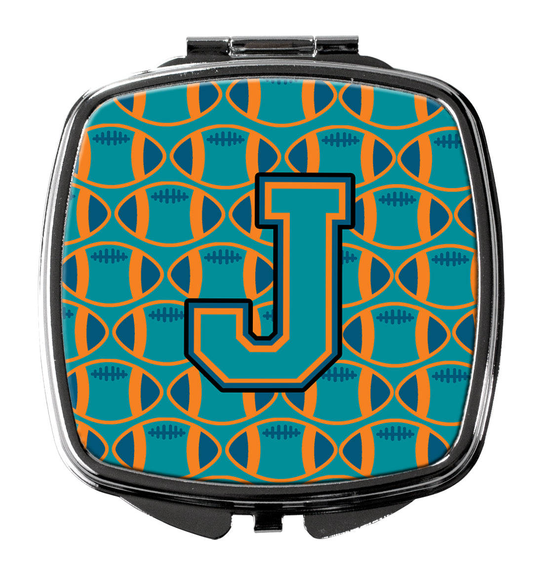 Letter J Football Aqua, Orange and Marine Blue Compact Mirror CJ1063-JSCM  the-store.com.