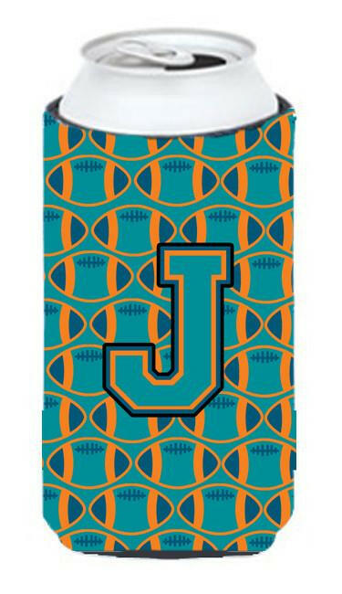 Letter J Football Aqua, Orange and Marine Blue Tall Boy Beverage Insulator Hugger CJ1063-JTBC by Caroline's Treasures