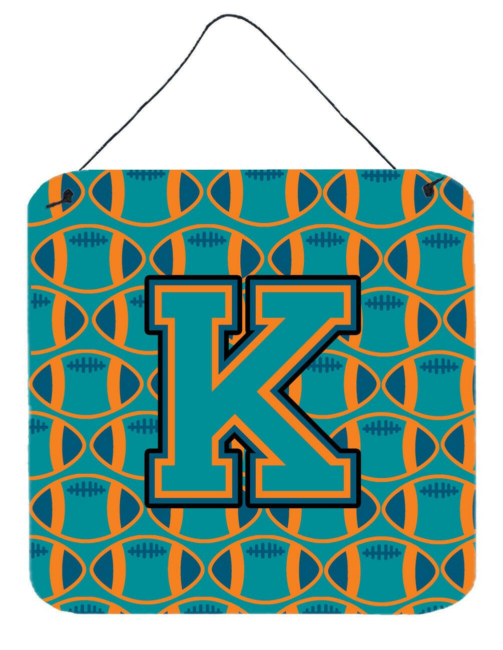 Letter K Football Aqua, Orange and Marine Blue Wall or Door Hanging Prints CJ1063-KDS66 by Caroline's Treasures