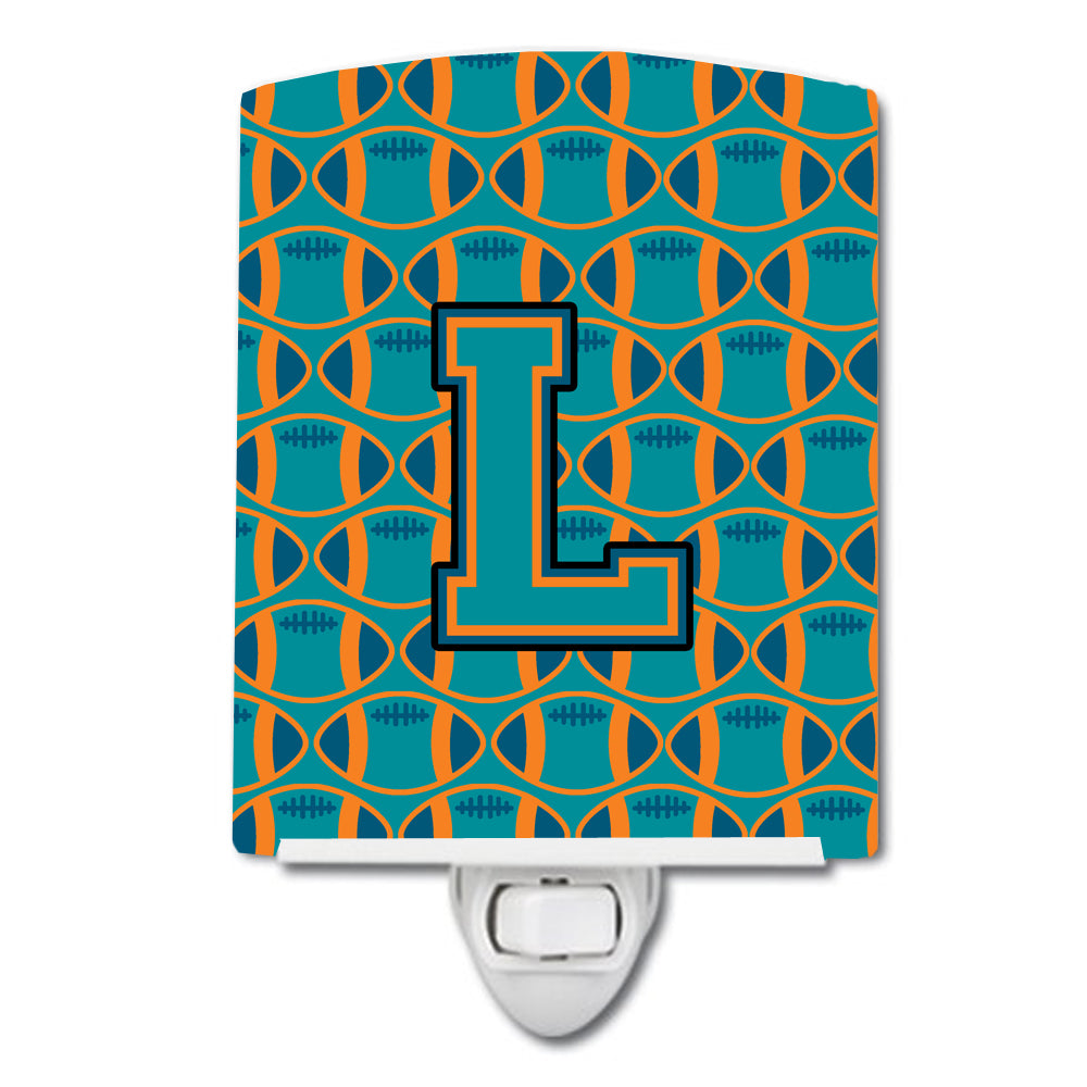 Letter L Football Aqua, Orange and Marine Blue Ceramic Night Light CJ1063-LCNL - the-store.com