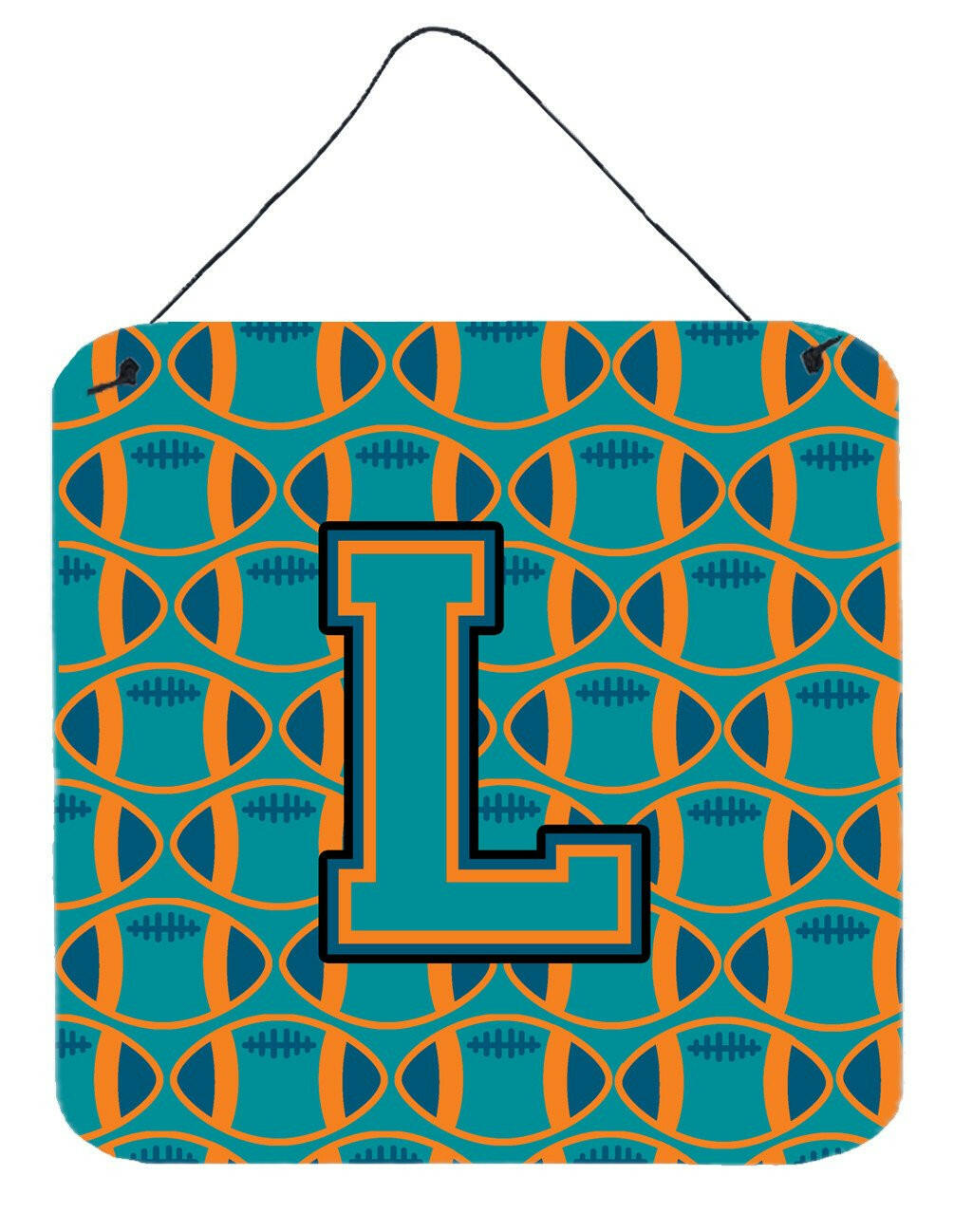 Letter L Football Aqua, Orange and Marine Blue Wall or Door Hanging Prints CJ1063-LDS66 by Caroline's Treasures