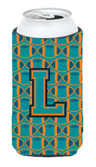 Letter L Football Aqua, Orange and Marine Blue Tall Boy Beverage Insulator Hugger CJ1063-LTBC by Caroline's Treasures