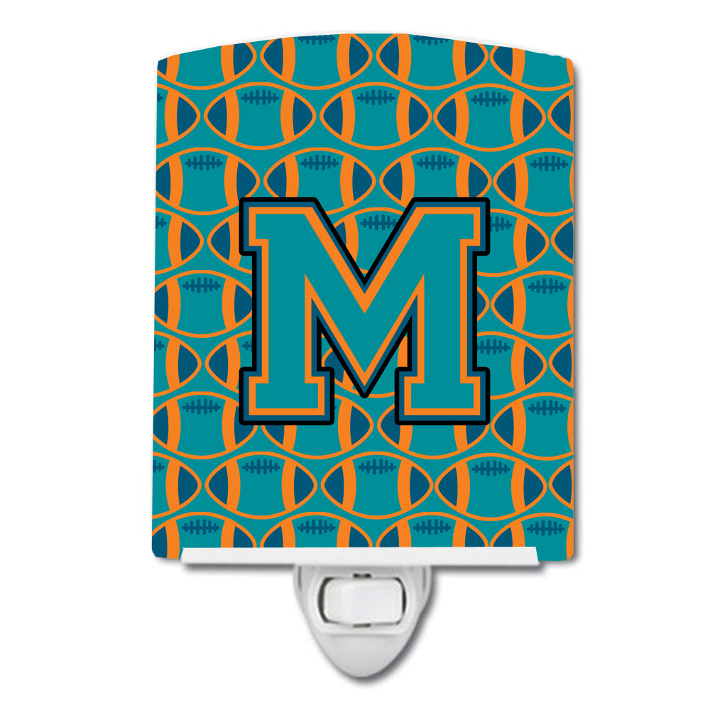 Letter M Football Aqua, Orange and Marine Blue Ceramic Night Light CJ1063-MCNL - the-store.com