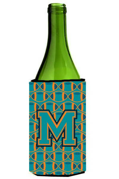 Letter M Football Aqua, Orange and Marine Blue Wine Bottle Beverage Insulator Hugger CJ1063-MLITERK by Caroline's Treasures