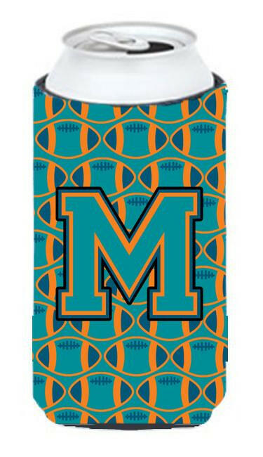 Letter M Football Aqua, Orange and Marine Blue Tall Boy Beverage Insulator Hugger CJ1063-MTBC by Caroline's Treasures