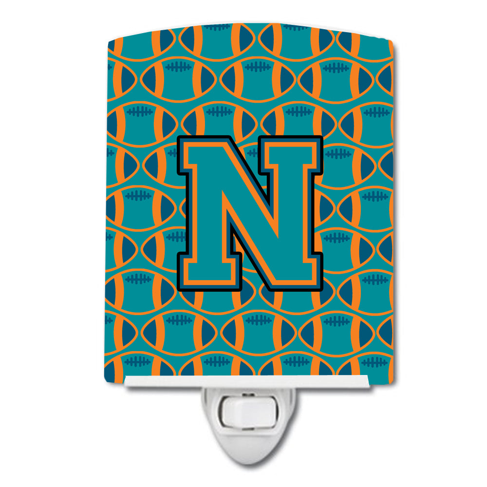 Letter N Football Aqua, Orange and Marine Blue Ceramic Night Light CJ1063-NCNL - the-store.com