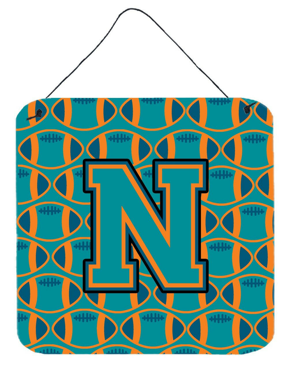 Letter N Football Aqua, Orange and Marine Blue Wall or Door Hanging Prints CJ1063-NDS66 by Caroline&#39;s Treasures