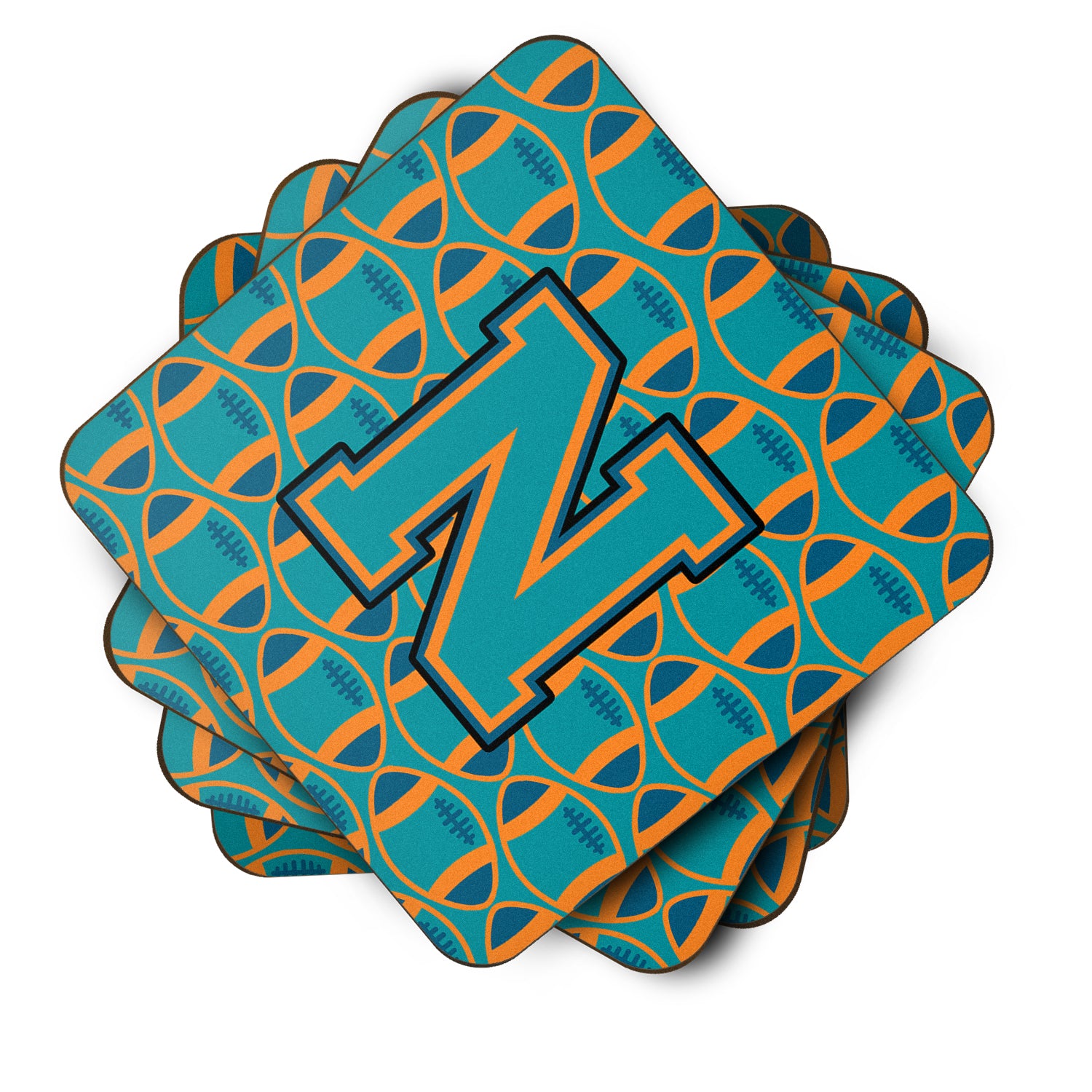 Letter N Football Aqua, Orange and Marine Blue Foam Coaster Set of 4 CJ1063-NFC - the-store.com