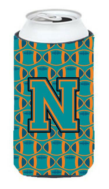 Letter N Football Aqua, Orange and Marine Blue Tall Boy Beverage Insulator Hugger CJ1063-NTBC by Caroline's Treasures