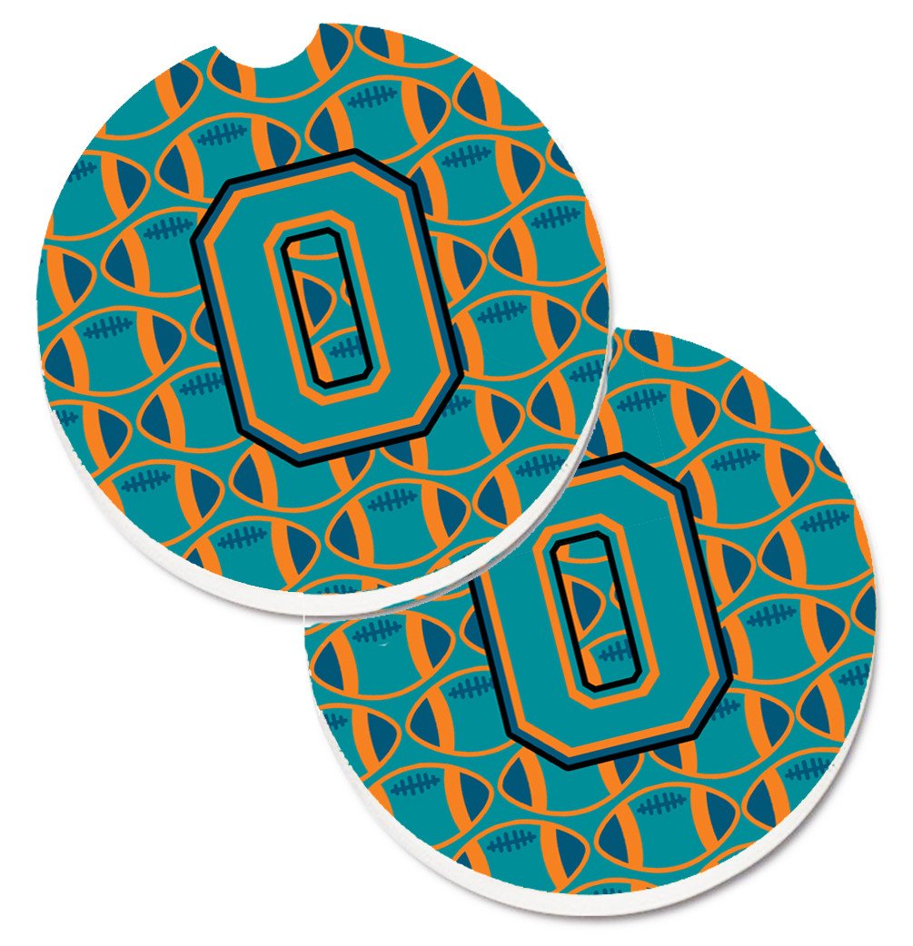 Letter O Football Aqua, Orange and Marine Blue Set of 2 Cup Holder Car Coasters CJ1063-OCARC by Caroline's Treasures